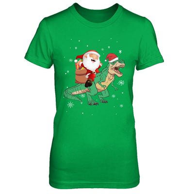 Christmas Santa Kids Dinosaur T-Rex For Boys Kids-T-Shirt & Hoodie-Women's T-Shirt-Irish Green