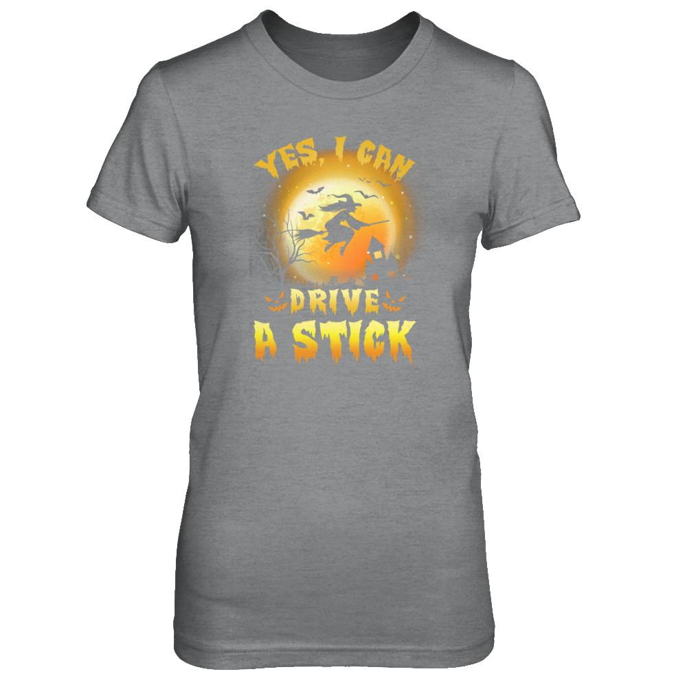 Yes I Can Drive A Stick Broom Funny Halloween Witch-T-Shirt & Tank Top-Women's T-Shirt-Sport Grey