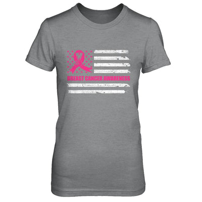 Pink Ribbon Breast Cancer Awareness US Flag-T-Shirt & Hoodie-Women's T-Shirt-Sport Grey