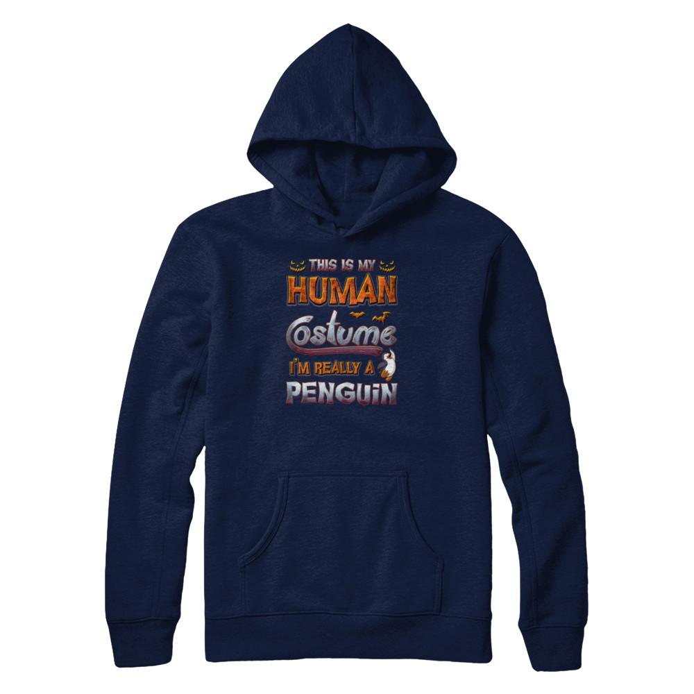 Penguin Halloween My Human Costume I'm Really A Penguin-T-Shirt & Tank Top-Pullover Hoodie-Navy