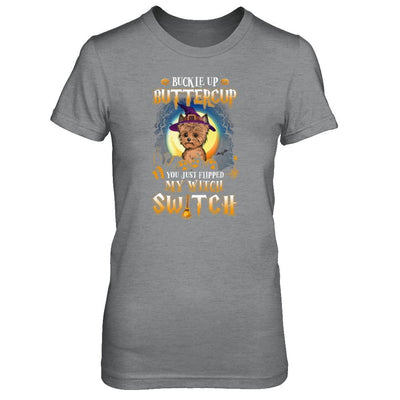 Buckle Up Buttercup Halloween Witch Yorkie Costume-T-Shirt & Tank Top-Women's T-Shirt-Sport Grey