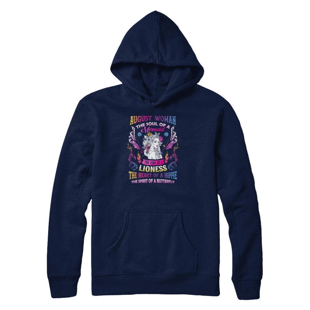August Woman The Soul Of A Mermaid Birthday-T-Shirt & Tank Top-Pullover Hoodie-Navy