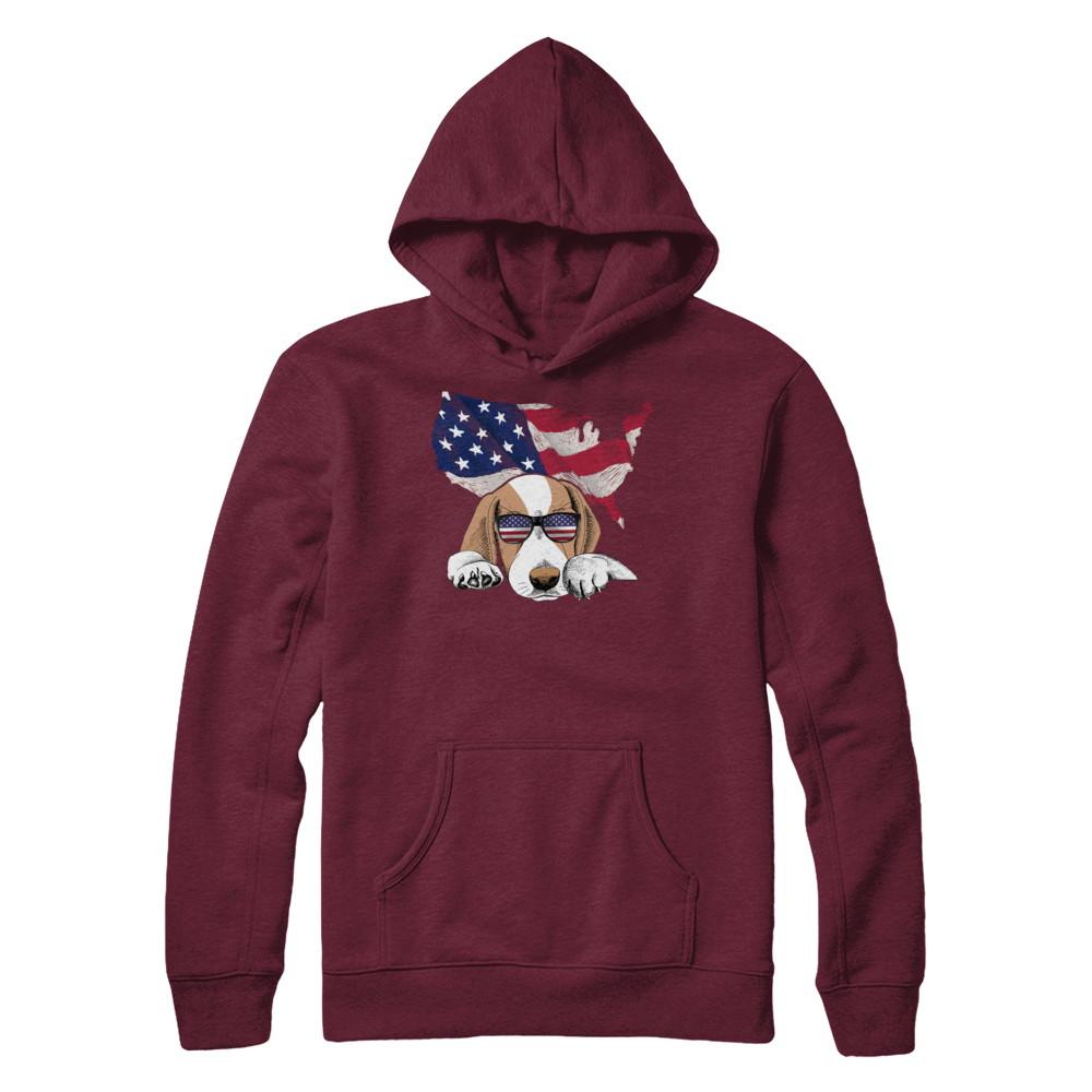 Funny Patriot Beagle Dog 4Th Of July American Flag-T-Shirt & Hoodie-Pullover Hoodie-Maroon