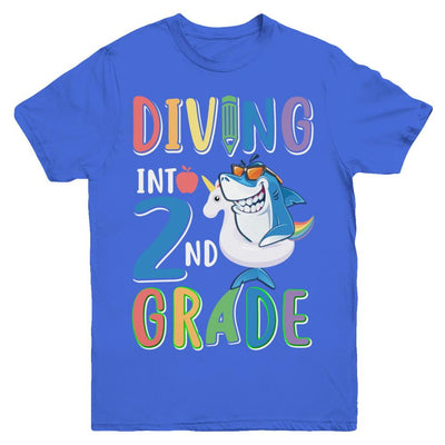 Diving Into 2nd Grade Back To School Shark Youth-Youth Shirt-Youth T-Shirt-Royal