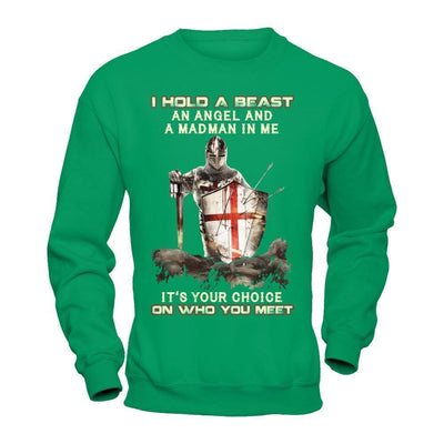 Knight Templar I Hold A Beast An Angel And A Madman In Me-T-Shirt & Hoodie-Crewneck Sweatshirt-Irish Green