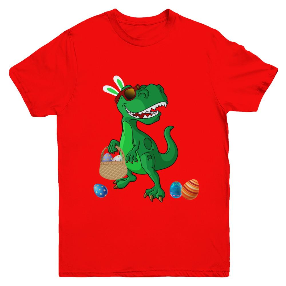 Funny Dabbing Cool Easter Bunny Dinosaur Youth-Youth Shirt-Youth T-Shirt-Red