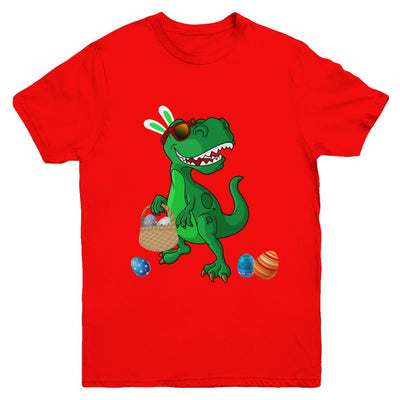 Funny Dabbing Cool Easter Bunny Dinosaur Youth-Youth Shirt-Youth T-Shirt-Red
