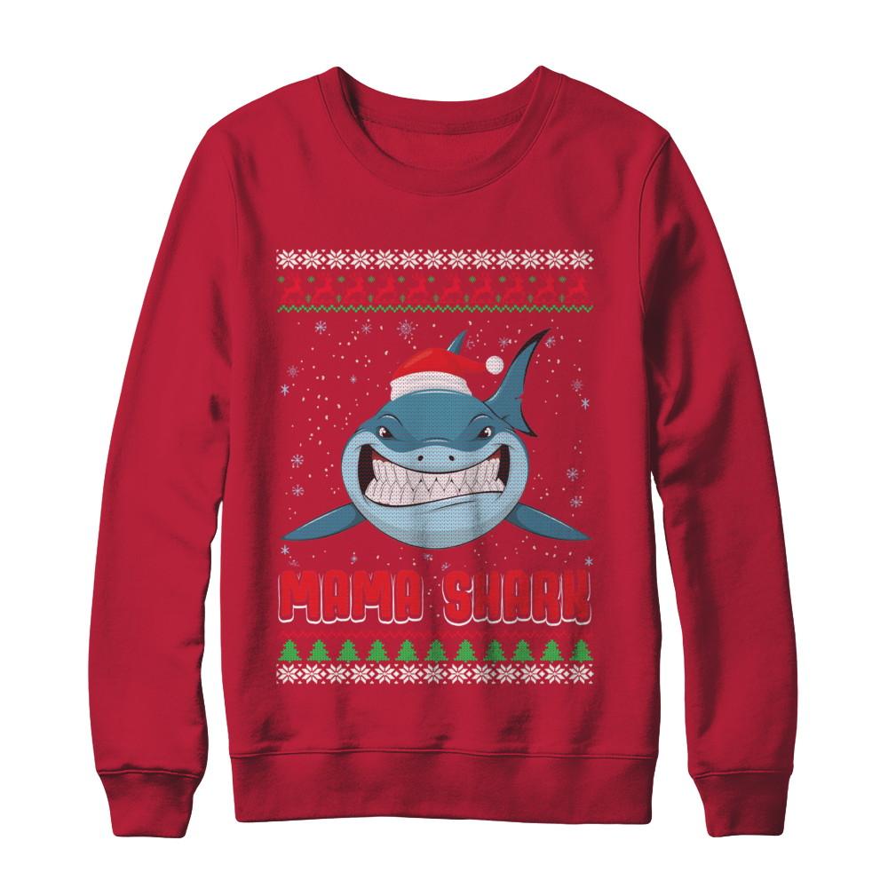 Mama Claus Shark Family Matching Christmas Ugly Sweater-T-Shirt & Sweatshirt-Crewneck Sweatshirt-Red