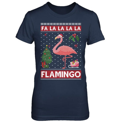 Cute Pink Flamingo Santa Hat Merry Christmas Sweater-T-Shirt & Sweatshirt-Women's T-Shirt-Navy