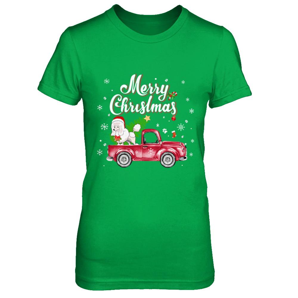 Poodle Retriever Rides Red Truck Christmas Pajama-T-Shirt & Sweatshirt-Women's T-Shirt-Irish Green