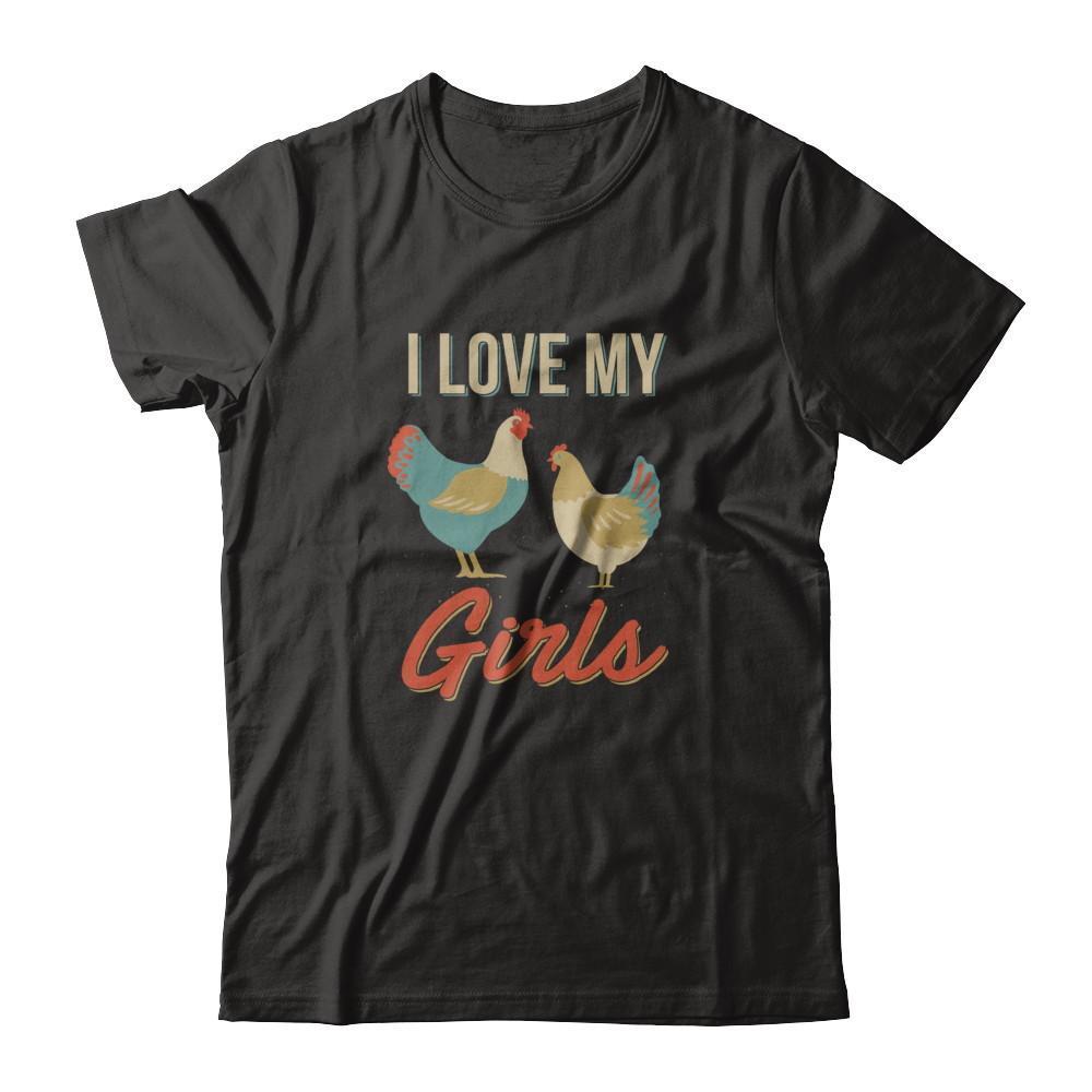 Vintage Retro I Love My Girls Funny Chicken Farmer-T-Shirt & Tank Top-Premium T-Shirt-Black