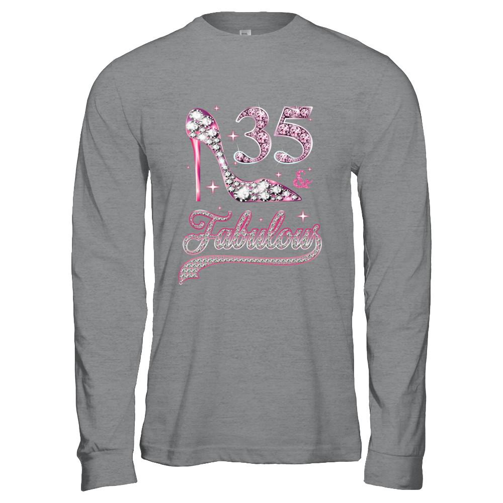 35 And Fabulous 35 Years Old 1986 35th Birthday Gift-T-Shirt & Hoodie-Long Sleeve T-Shirt-Sport Grey