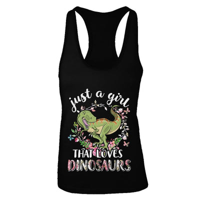 Saurus Just A Girl That Loves Dinosaurs T-Rex Gift-T-Shirt & Tank Top-Women's Ideal Racerback Tank-Black
