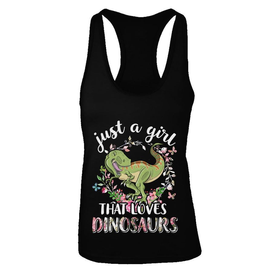 Saurus Just A Girl That Loves Dinosaurs T-Rex Gift-T-Shirt & Tank Top-Women's Ideal Racerback Tank-Black