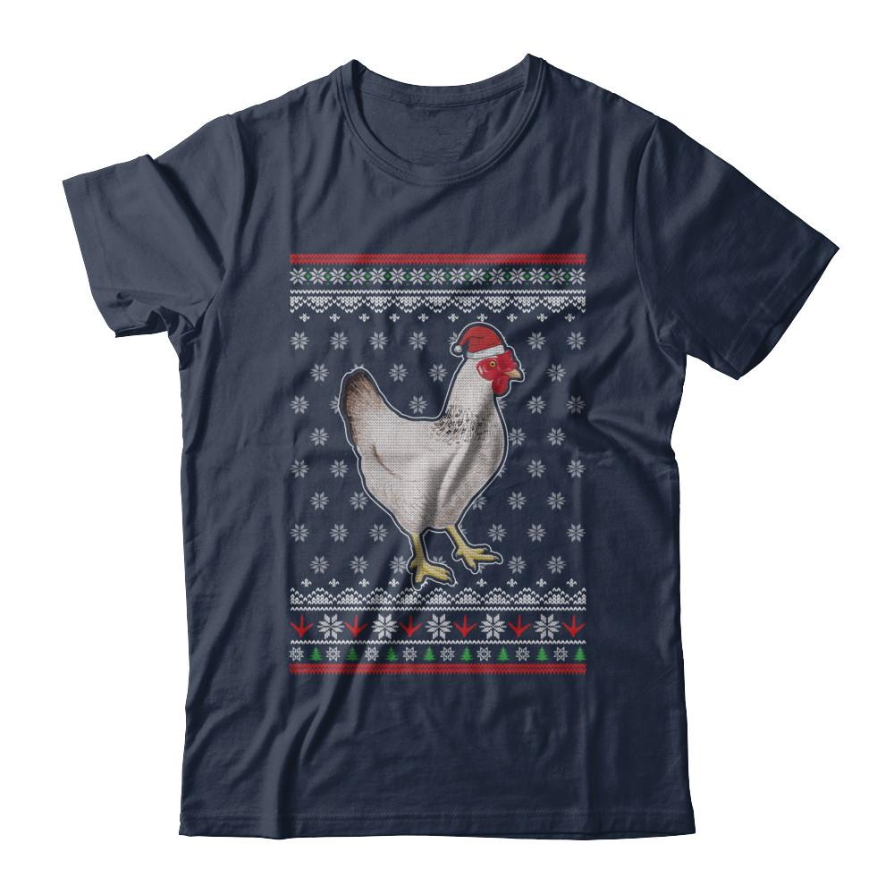 Pajamas Chicken With Santa Hat Ugly Christmas Sweater-T-Shirt & Sweatshirt-Classic T-Shirt-Navy