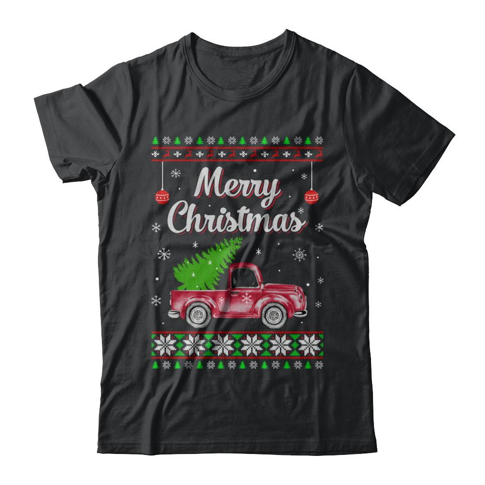 Snow Tree Truck Merry Christmas Ugly Sweater-T-Shirt & Sweatshirt-Classic T-Shirt-Black