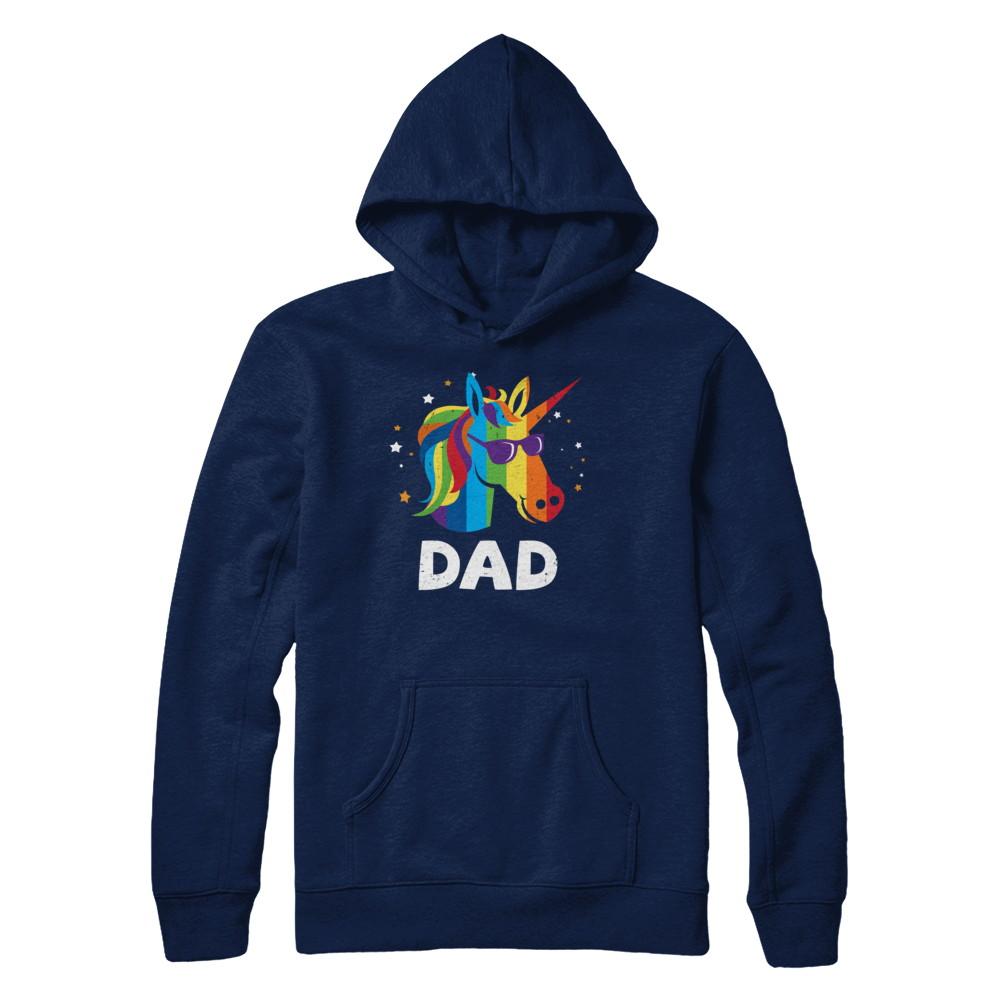 LGBT Pride Lesbian Gay Proud Dad Unicorn-T-Shirt & Hoodie-Pullover Hoodie-Navy