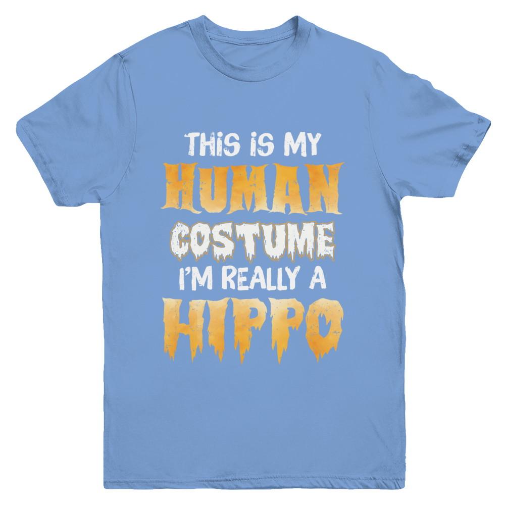 This Is My Human Costume Hippo Halloween Youth-Youth Shirt-Youth T-Shirt-Carolina Blue