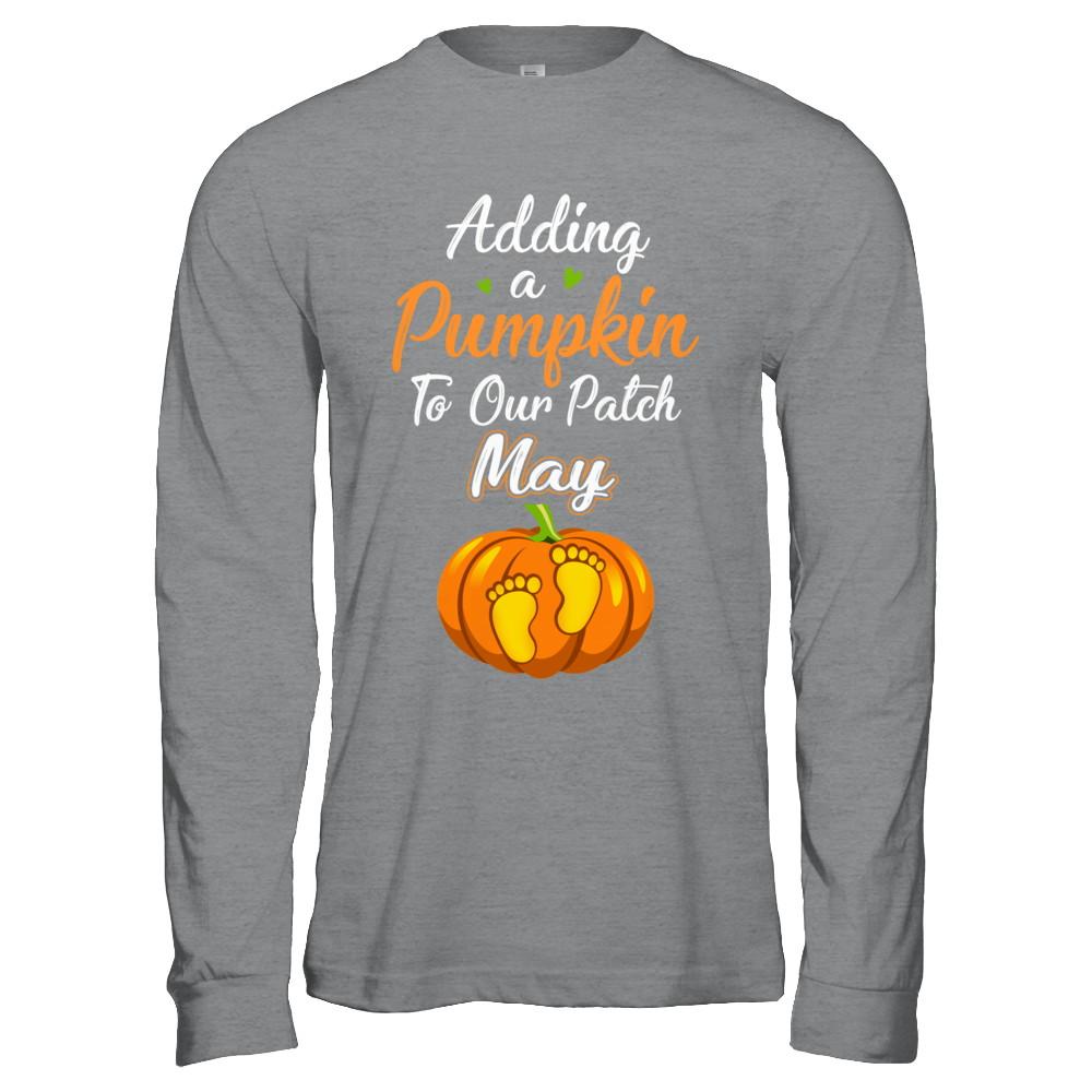 Halloween Pumpkin Pregnancy Mom Due Date In May 2021-T-Shirt & Hoodie-Long Sleeve T-Shirt-Sport Grey