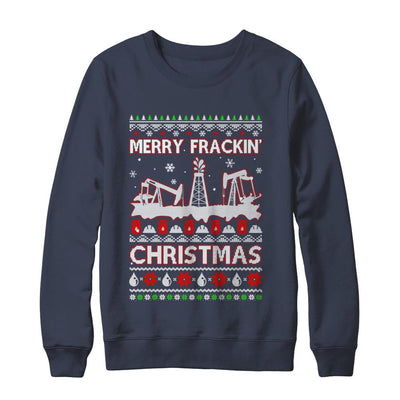 Oilfield Merry Fracking Christmas Ugly Sweater Gifts-T-Shirt & Sweatshirt-Crewneck Sweatshirt-Navy