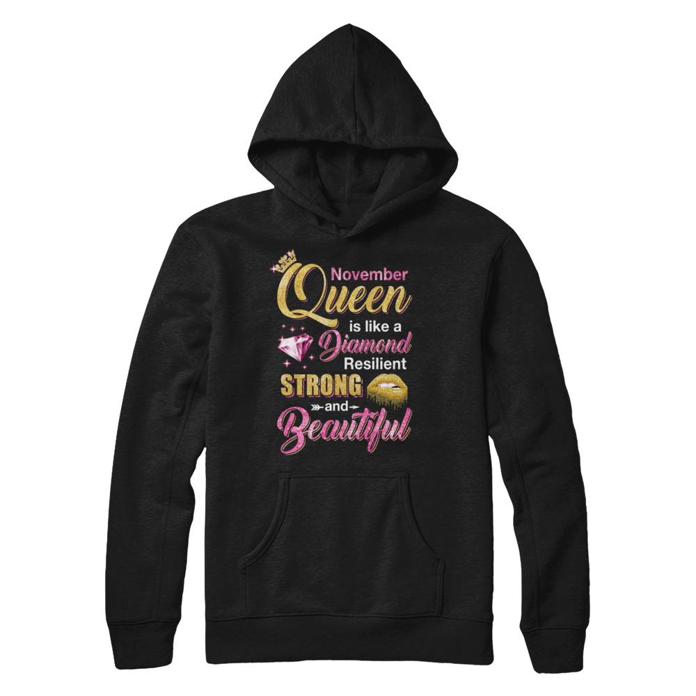 November Girls Queen Is Diamond Strong Beautiful-T-Shirt & Hoodie-Pullover Hoodie-Black
