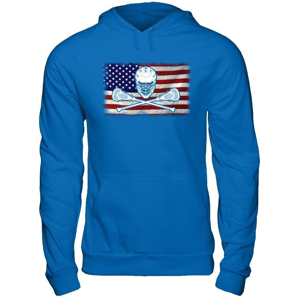 Lacrosse Helmet Crossed America Flag-T-Shirt & Hoodie-Pullover Hoodie-Royal