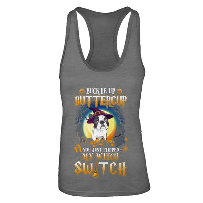 Buckle Up Buttercup Halloween Witch Bulldog Costume-T-Shirt & Tank Top-Women's Ideal Racerback Tank-Dark Grey