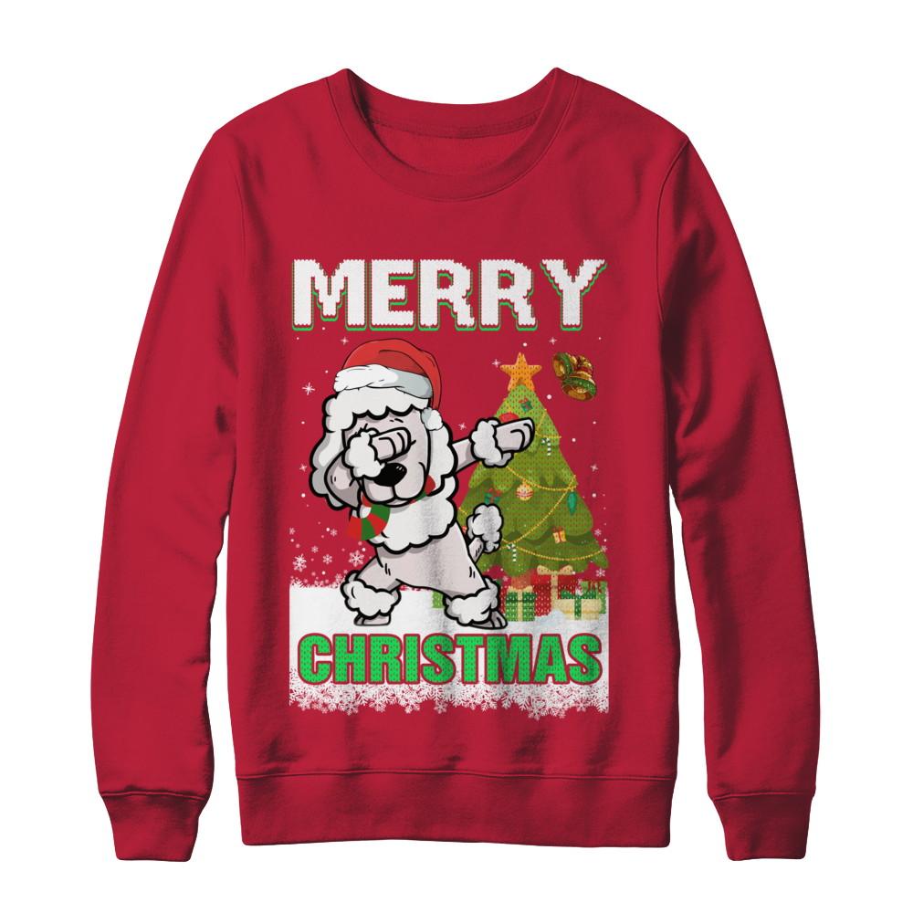 Cute Poodle Claus Merry Christmas Ugly Sweater-T-Shirt & Sweatshirt-Crewneck Sweatshirt-Red