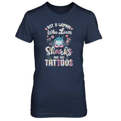Just A Woman Who Loves Sharks And Has Tattoos-T-Shirt & Tank Top-Women's T-Shirt-Navy