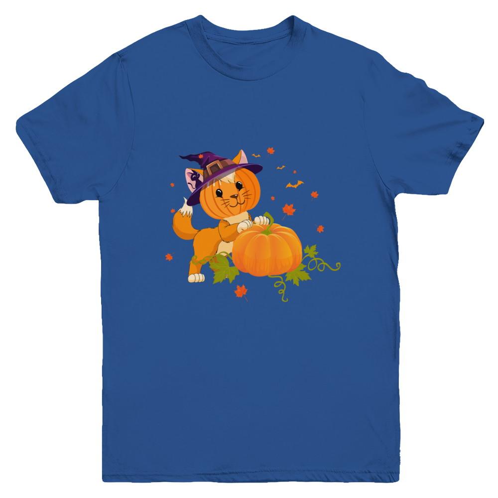 Funny Halloween Cat Pumpkin Costume Youth-Youth Shirt-Youth T-Shirt-Royal