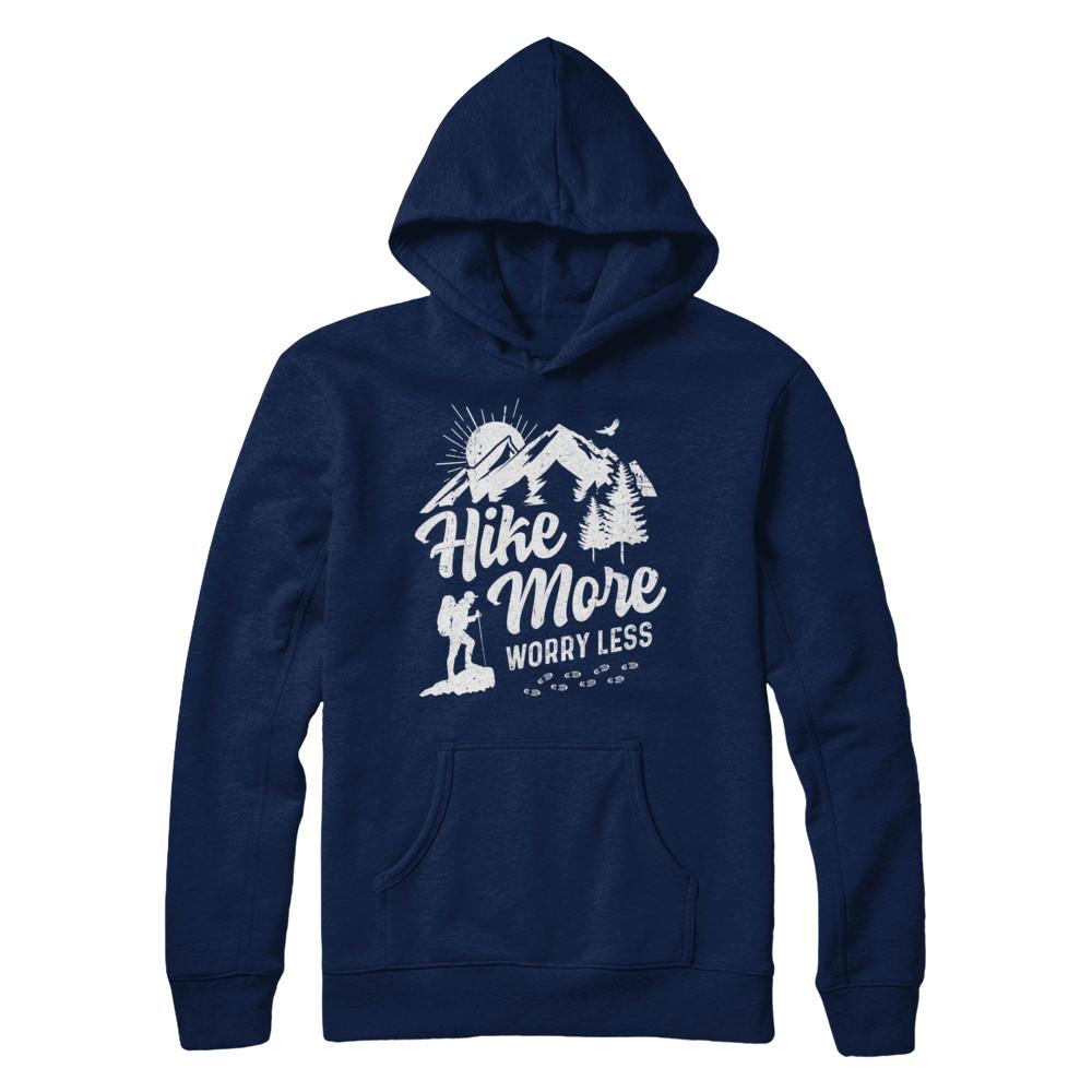 Hike More Worry Less Hiking Camping Sayings-T-Shirt & Hoodie-Pullover Hoodie-Navy