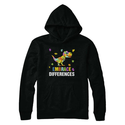 Autism Awareness Puzzle Piece Dinosaur Embrace Differences-T-Shirt & Hoodie-