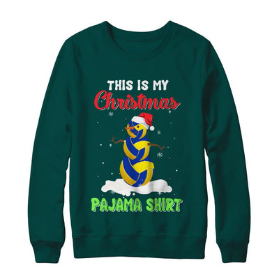This Is My Christmas Pajama Xmas Snowman Volleyball-T-Shirt & Sweatshirt-Crewneck Sweatshirt-Deep Forest