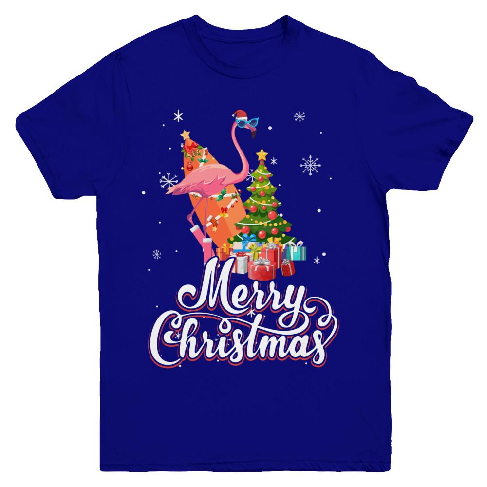 Flamingo Christmas Gift Merry Christmas Flamingo Youth-Youth Shirt-Youth T-Shirt-Navy