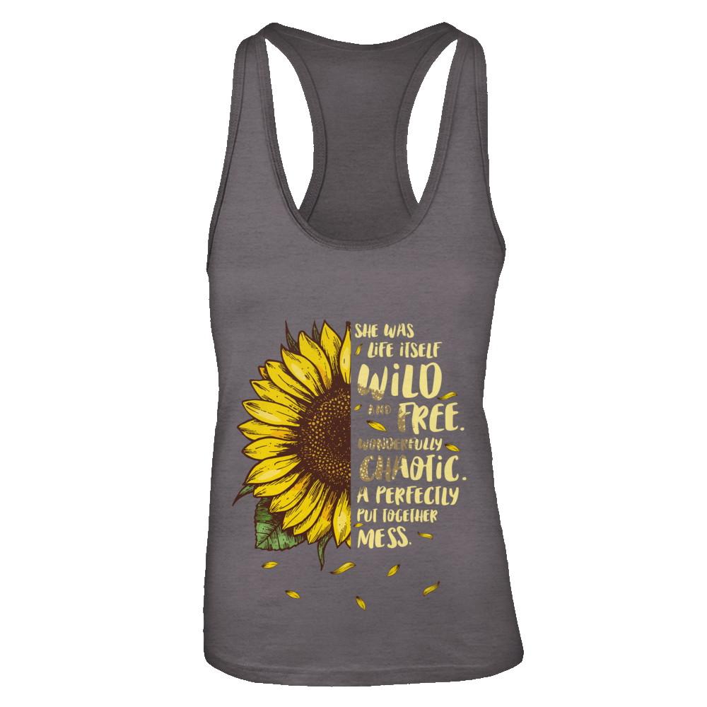She Was Life Itself Wild And Free Vintage Sunflower-T-Shirt & Tank Top-Women's Ideal Racerback Tank-Dark Grey