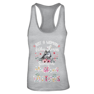 Just A Woman Who Loves Siberian Huskies And Has Tattoos-T-Shirt & Tank Top-Women's Ideal Racerback Tank-Heather Grey