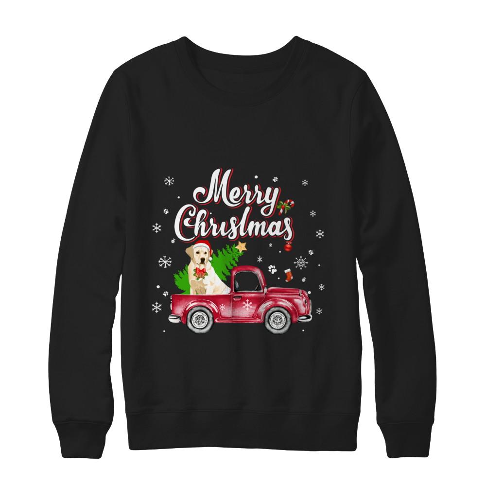 Labrador Retriever Rides Red Truck Christmas Pajama-T-Shirt & Sweatshirt-Crewneck Sweatshirt-Black