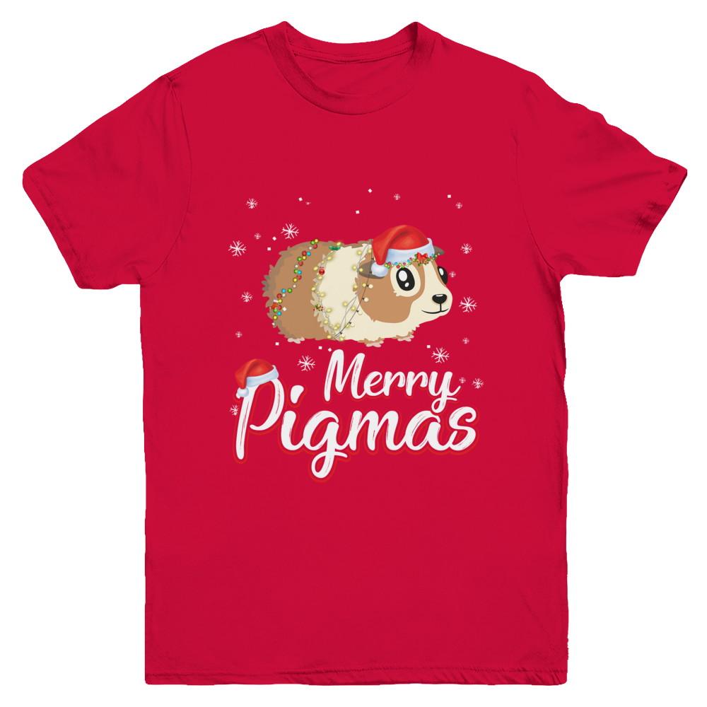 Merry Pigmas Funny Guinea Pig Santa Hat Christmas Gift Youth-Youth Shirt-Youth T-Shirt-Red