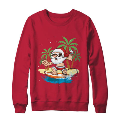 Funny Santa Surfing Hawaiian Summer Christmas-T-Shirt & Sweatshirt-Crewneck Sweatshirt-Red