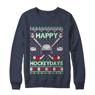 Happy Hockeydays Hockey Ugly Christmas Sweater-T-Shirt & Sweatshirt-Crewneck Sweatshirt-Navy
