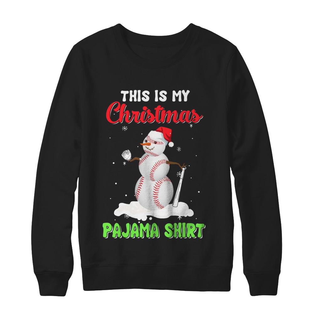 This Is My Christmas Pajama Xmas Snowman Baseball-T-Shirt & Sweatshirt-Crewneck Sweatshirt-Black