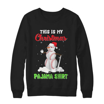 This Is My Christmas Pajama Xmas Snowman Baseball-T-Shirt & Sweatshirt-Crewneck Sweatshirt-Black
