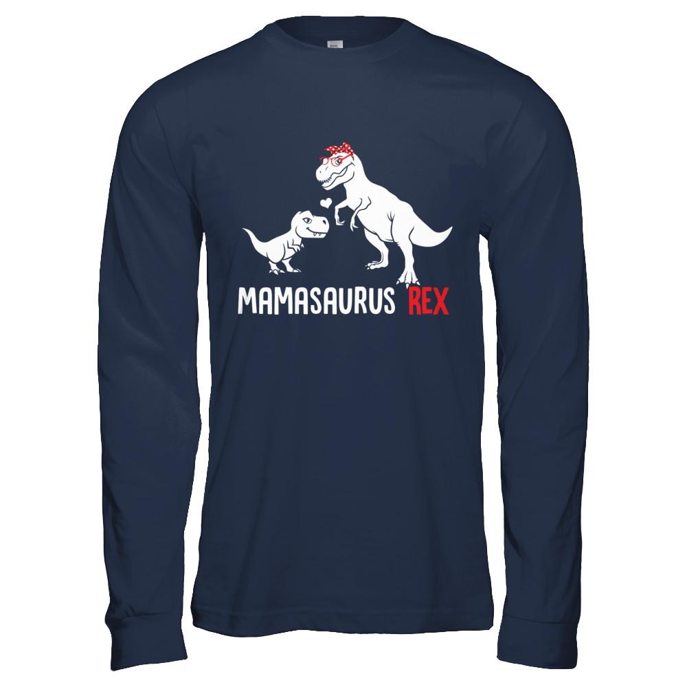 Mama Saurus Mamasaurus T-Rex Dinosaur Gift For Mom-T-Shirt & Hoodie-Long Sleeve T-Shirt-Navy