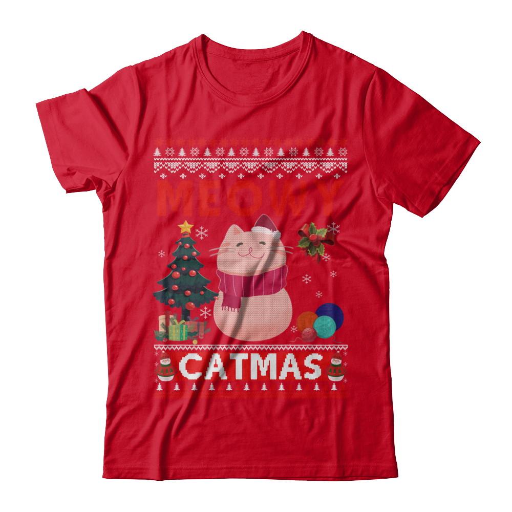 Meowy Catmas Ugly Sweater Cat Christmas-T-Shirt & Sweatshirt-Premium T-Shirt-Red
