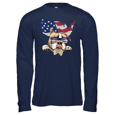 Funny Patriot Bulldog Dog 4Th Of July American Flag-T-Shirt & Hoodie-Long Sleeve T-Shirt-Navy