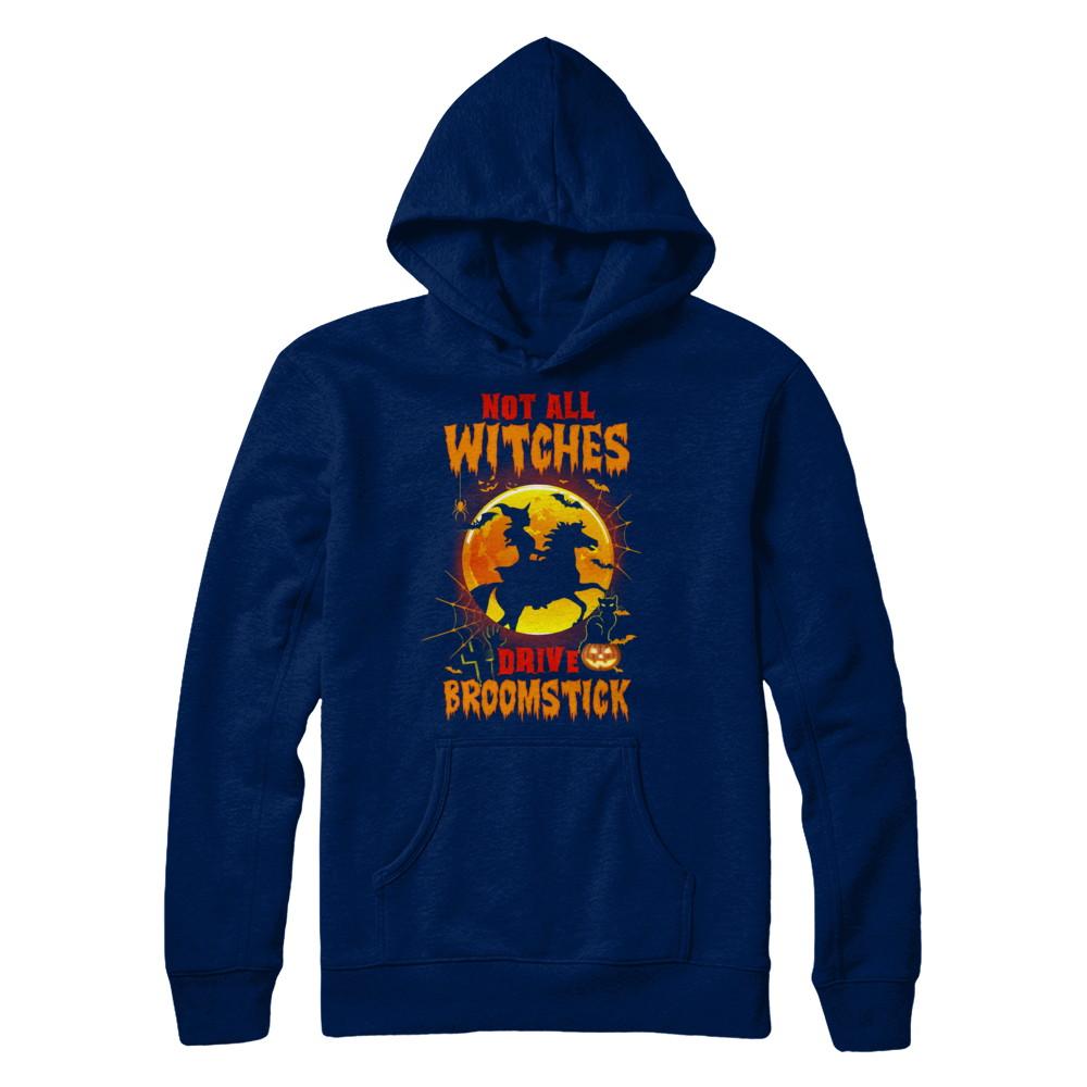 Not All Witches Drive Broom Funny Halloween Horse-T-Shirt & Sweatshirt-Pullover Hoodie-Navy