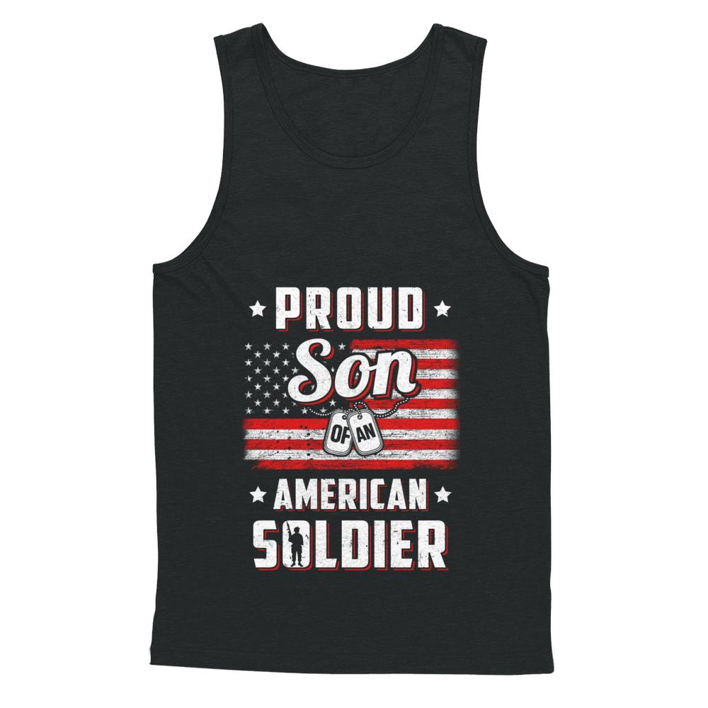 Proud Son Of A Soldier Army Dad Mom Veteran-T-Shirt & Hoodie-Unisex Tank-Black