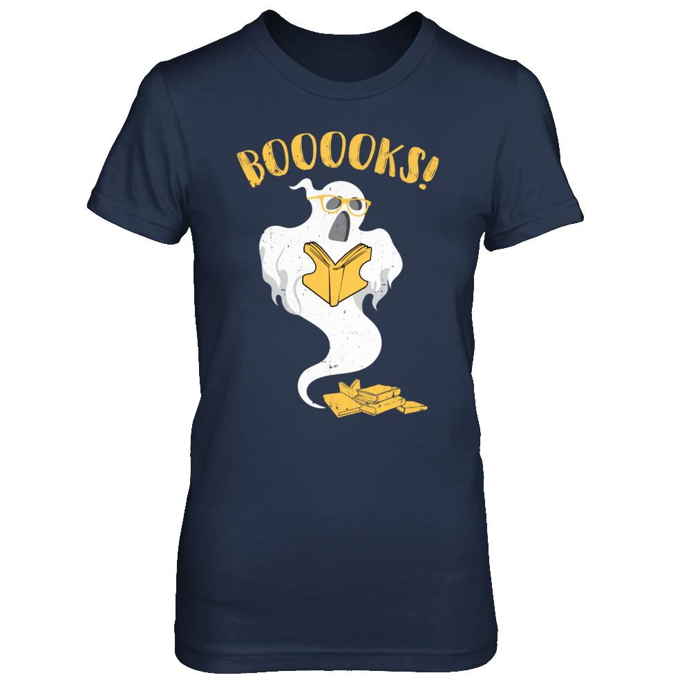 Book Reader Nerd Ghost Reading Books Halloween-T-Shirt & Hoodie-Women's T-Shirt-Navy