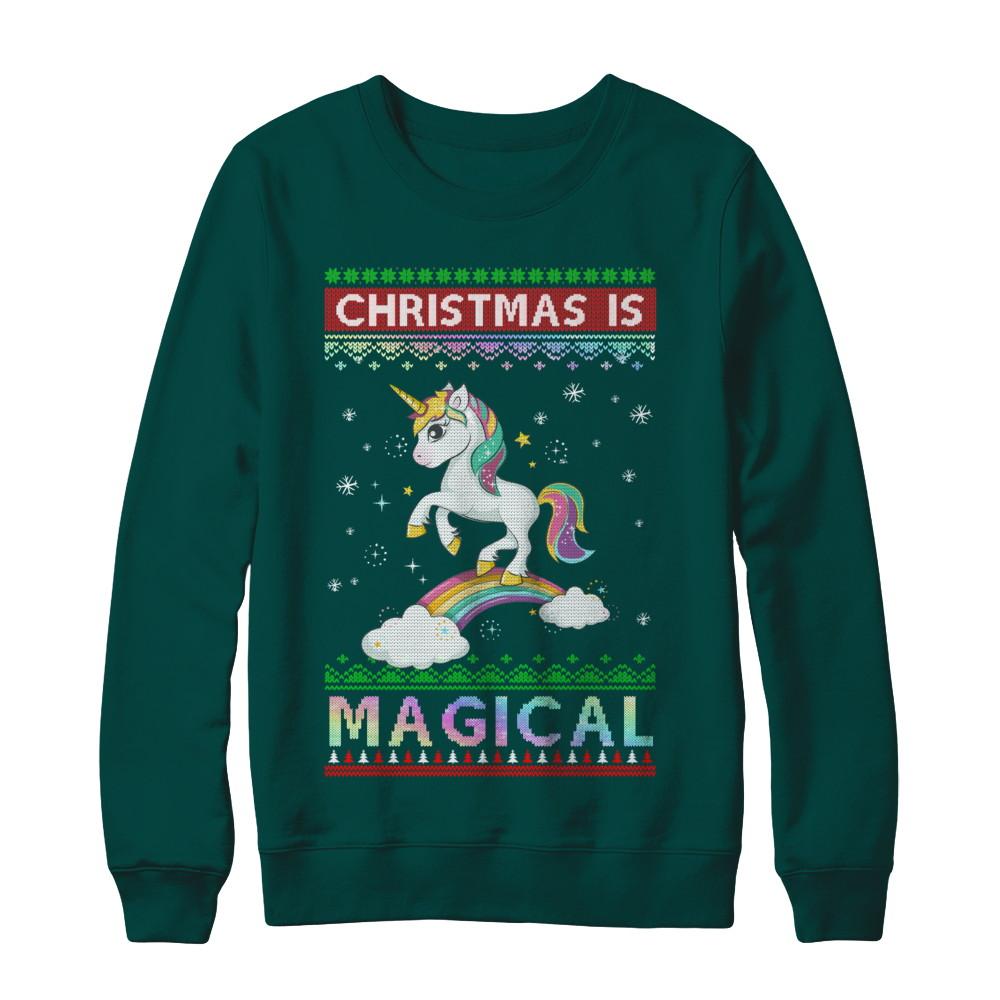 Christmas Is Magical Unicorn Ugly Christmas Sweater-T-Shirt & Sweatshirt-Crewneck Sweatshirt-Deep Forest