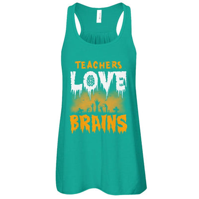 Teachers Love Brains Halloween-T-Shirt & Tank Top-Women's Flowy Racerback Tank-Kelly